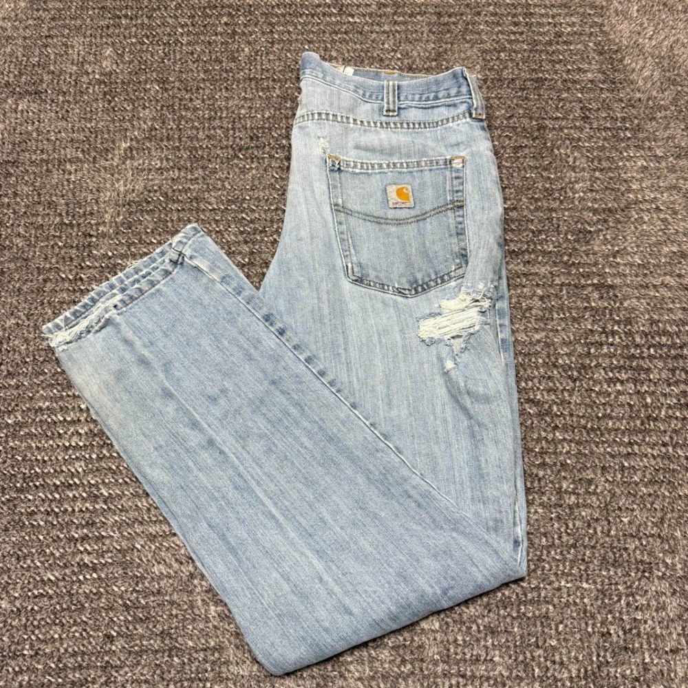 Carhartt Mens Relaxed Fit‎ Jeans 36x34 Light Wash Denim Distressed Thrashed
